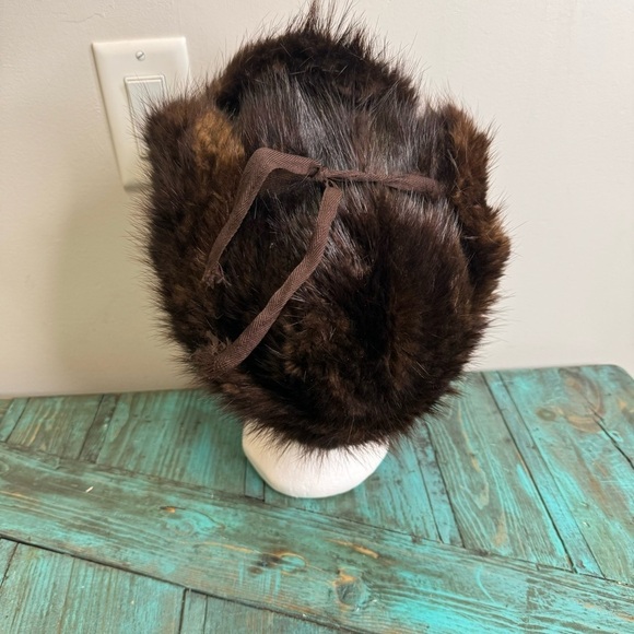 Vintage Beaver Fur Trapper Hat Aviator Brown Tie Ear Flaps Size XL - Picture 6 of 10